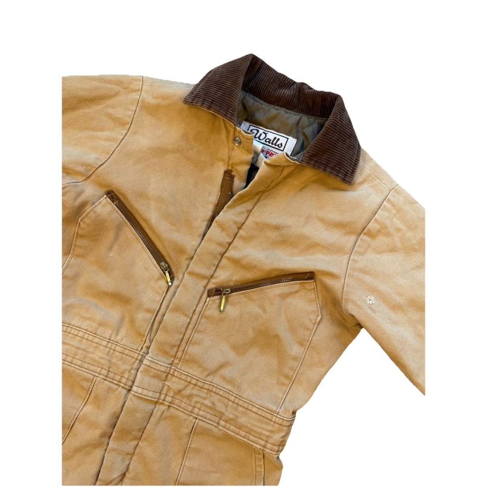 Vintage Tan Duck Canvas Quilted WALLS BLIZZARD‎ PRUF Coveralls Youth Size 10 Reg